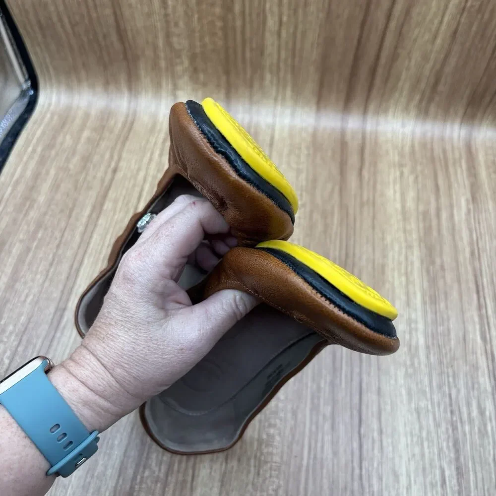 April Parker-Perfect Flat Ballet‎ Shoes 7M Tan Leather Foldable Sole